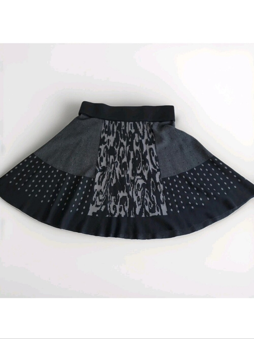 Icelandic Design Black & Gray Patterned Circle Skirt with Stretch Waistband